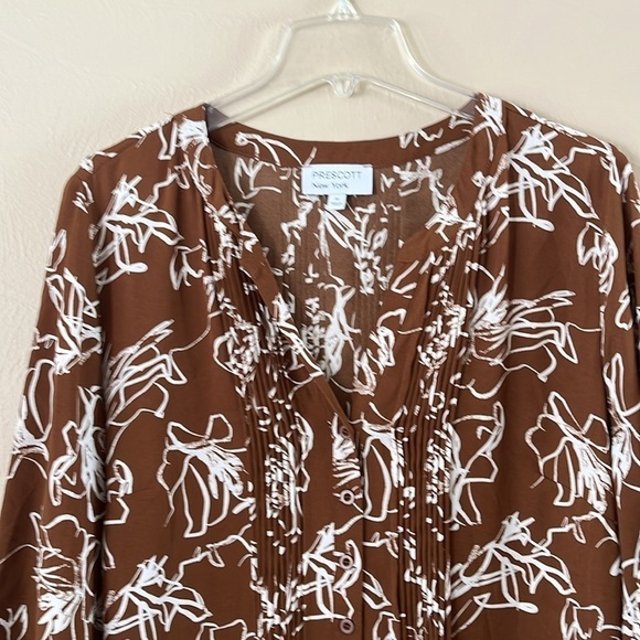 Prescott New York Pleaded V-neck Dress Flowing Fabric Wide 3/4 Sleeves Size 1X - Picture 3 of 16